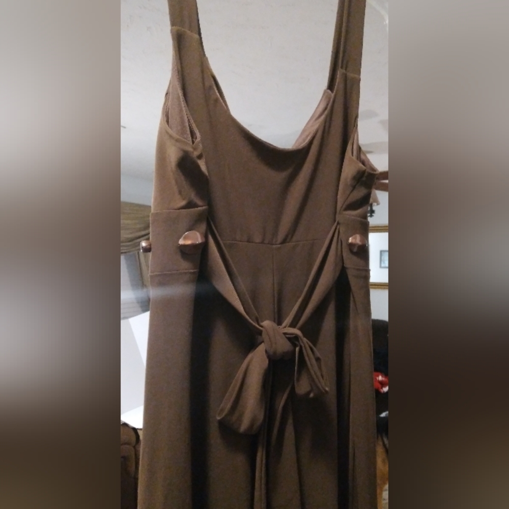 Bisou Bisou womens sleeveless v-neck brown dress back tie size 16 - Picture 4 of 5
